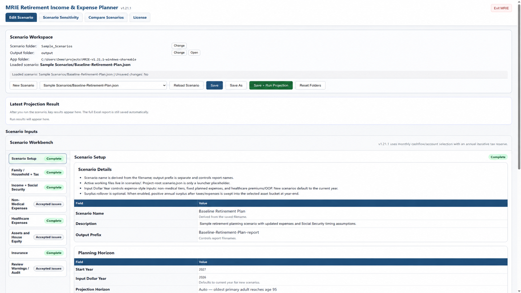 MRIE desktop application showing the Scenario Workspace and guided Scenario Workbench